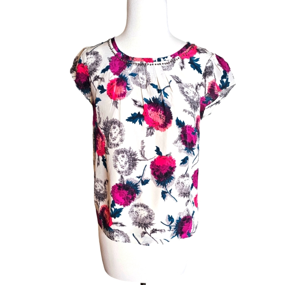Boden Limited Edition Floral 100% Silk Short sleeve Blouse Size 6